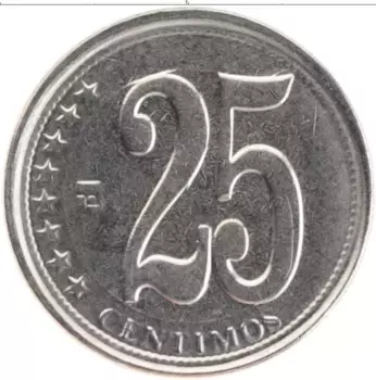 Монета 25 сентим Венесуэлы 2009 года Медно-никель