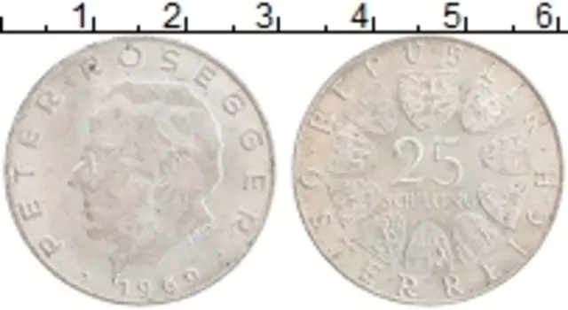Монета 25 шиллингов Австрии 1969 года Серебро Петер Россегер