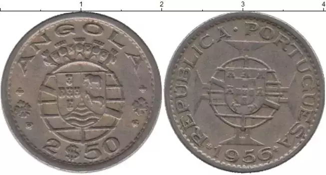 Монета 2 1/2 эскудо Анголы 1956 года Медно-никель Португальская колония
