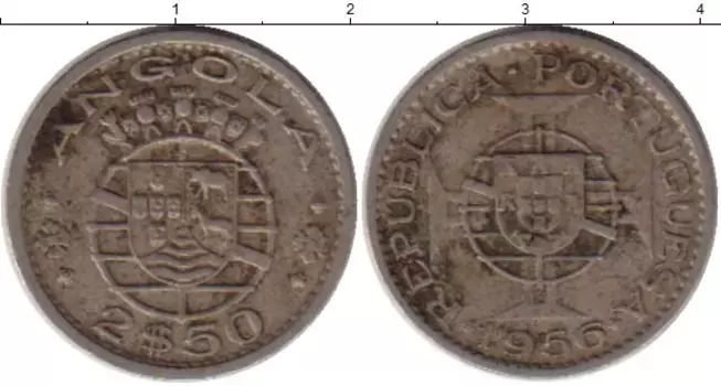 Монета 2 1/2 эскудо Анголы 1956 года Медно-никель