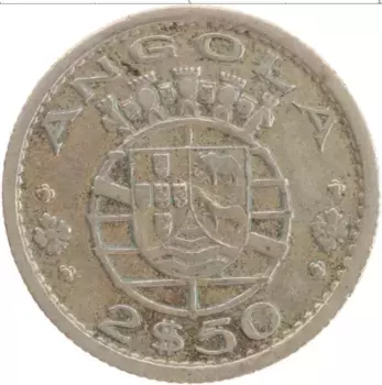 Монета 2 1/2 эскудо Анголы 1956 года Медно-никель