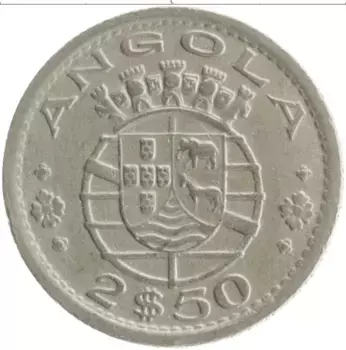 Монета 2 1/2 эскудо Анголы 1956 года Медно-никель
