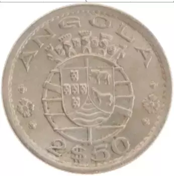 Монета 2 1/2 эскудо Анголы 1968 года Медно-никель