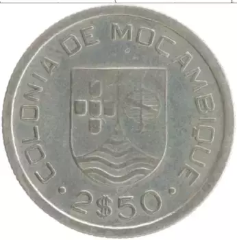 Монета 2 1/2 эскудо Мозамбика 1935 года Серебро