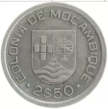 Монета 2 1/2 эскудо Мозамбика 1935 года Серебро