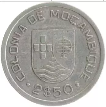 Монета 2 1/2 эскудо Мозамбика 1935 года Серебро