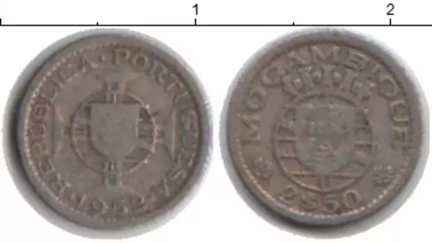 Монета 2 1/2 эскудо Мозамбика 1952 года Медно-никель