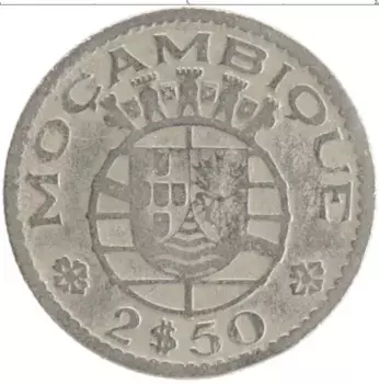 Монета 2 1/2 эскудо Мозамбика 1953 года Медно-никель