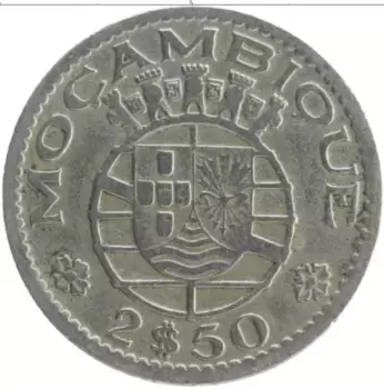 Монета 2 1/2 эскудо Мозамбика 1953 года Медно-никель