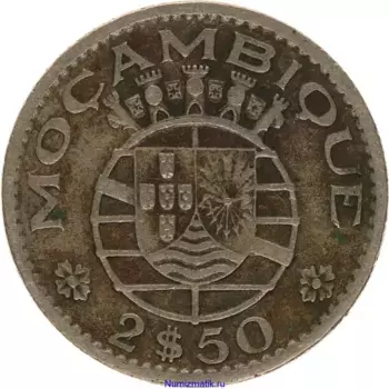Монета 2 1/2 эскудо Мозамбика 1954 года Медно-никель
