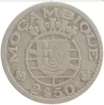 Монета 2 1/2 эскудо Мозамбика 1954 года Медно-никель Португальская колония