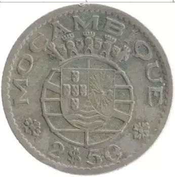 Монета 2 1/2 эскудо Мозамбика 1954 года Медно-никель