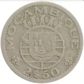 Монета 2 1/2 эскудо Мозамбика 1955 года Медно-никель Португальская колония