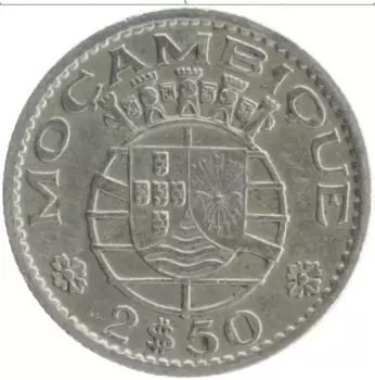 Монета 2 1/2 эскудо Мозамбика 1955 года Медно-никель