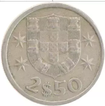 Монета 2 1/2 эскудо Португалии 1969 года Медно-никель