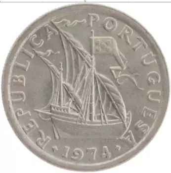 Монета 2 1/2 эскудо Португалии 1974 года Медно-никель
