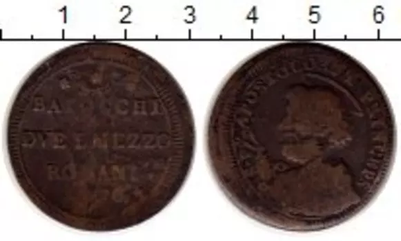 Монета 2 1/2 байоччи Ватикана 1796 года Медь Романская