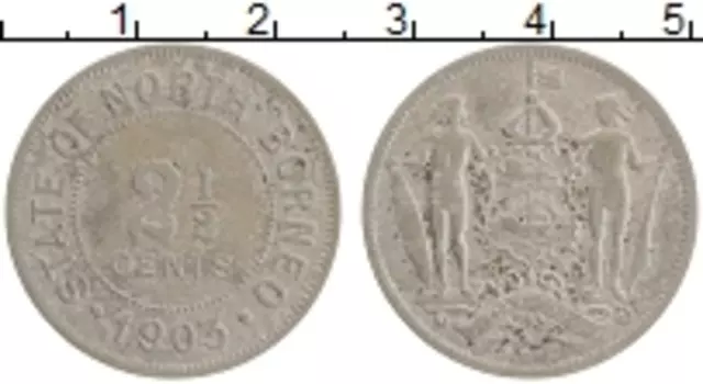 Монета 2 1/2 цента Борнео 1903 года Медно-никель