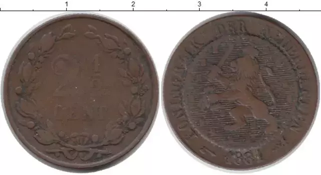 Монета 2 1/2 цента Нидерланд 1864 года Бронза