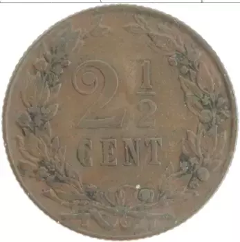Монета 2 1/2 цента Нидерланд 1903 года Бронза