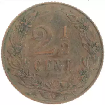 Монета 2 1/2 цента Нидерланд 1904 года Бронза