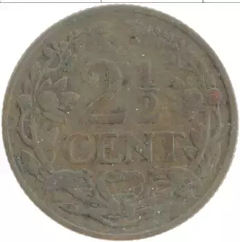 Монета 2 1/2 цента Нидерланд 1913 года Бронза