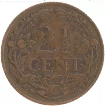 Монета 2 1/2 цента Нидерланд 1914 года Бронза