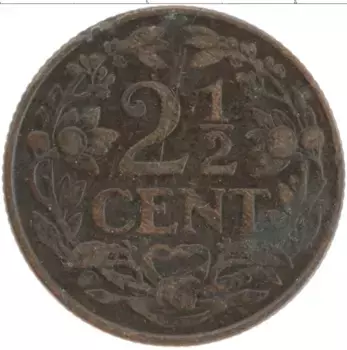 Монета 2 1/2 цента Нидерланд 1914 года Бронза