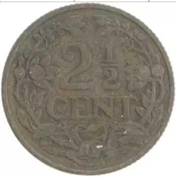 Монета 2 1/2 цента Нидерланд 1915 года Бронза