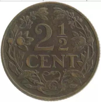 Монета 2 1/2 цента Нидерланд 1916 года Бронза