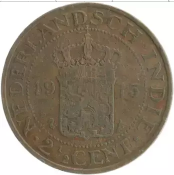Монета 2 1/2 цента Нидерландской Индии 1915 года Бронза