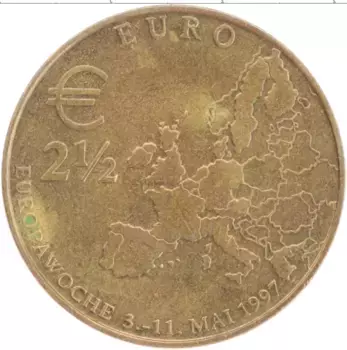 Монета 2 1/2 евро Германии 1997 года Бронза Бренденбургские ворота