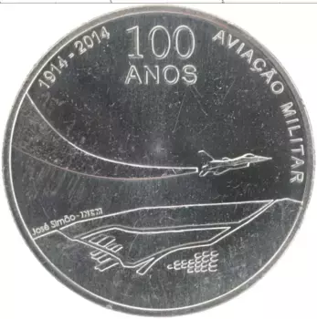 Монета 2 1/2 евро Португалии 2014 года Медно-никель 100 лет военной авиации