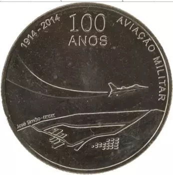 Монета 2 1/2 евро Португалии 2014 года Медно-никель 100 лет военной авиации