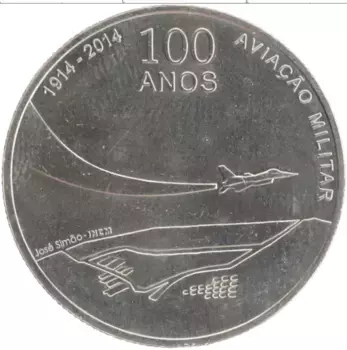 Монета 2 1/2 евро Португалии 2014 года Медно-никель 100 лет военной авиации