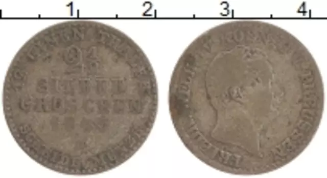 Монета 2 1/2 гроша Пруссии 1843 года Серебро Фридрих Вильгельм IV