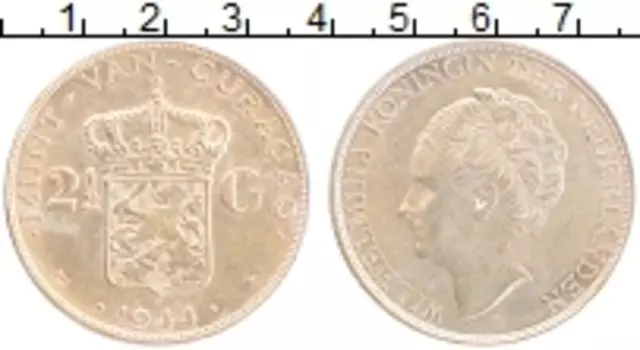 Монета 2 1/2 гульдена Кюрасао 1944 года Серебро Вильгельмина