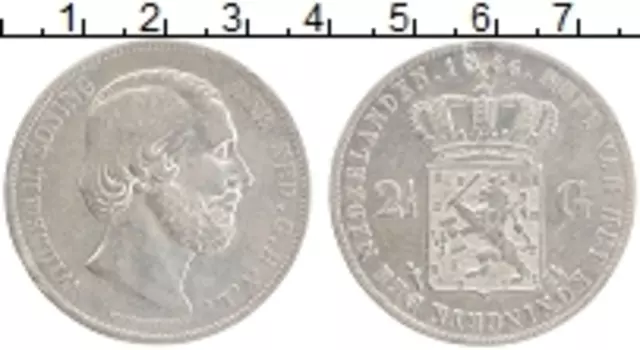 Монета 2 1/2 гульдена Нидерланд 1866 года Серебро Виллем III