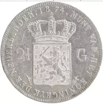 Монета 2 1/2 гульдена Нидерланд 1874 года Серебро Виллем III