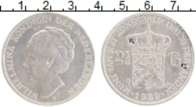 Монета 2 1/2 гульдена Нидерланд 1929 года Серебро Вильгельмина