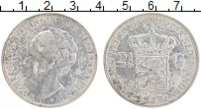 Монета 2 1/2 гульдена Нидерланд 1929 года Серебро Вильгельмина