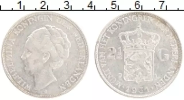 Монета 2 1/2 гульдена Нидерланд 1931 года Серебро Вильгельмина