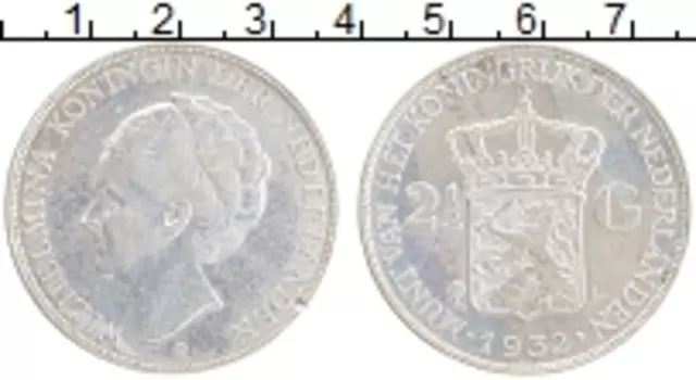 Монета 2 1/2 гульдена Нидерланд 1932 года Серебро Вильгельмина