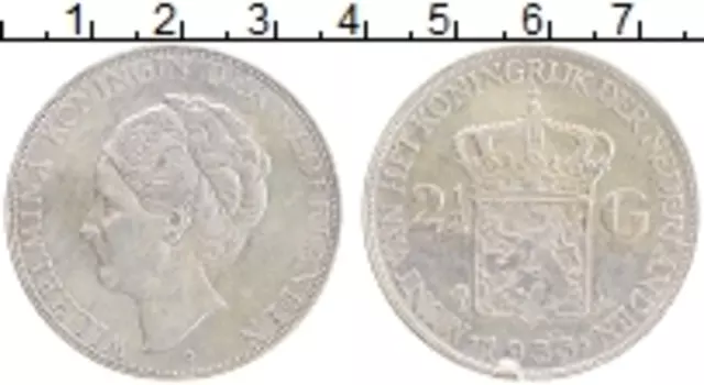 Монета 2 1/2 гульдена Нидерланд 1933 года Серебро Вильгельмина