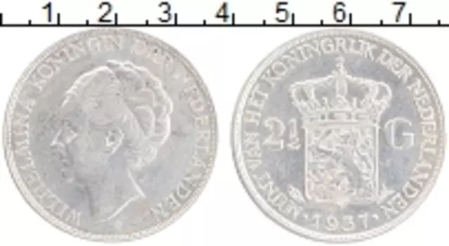 Монета 2 1/2 гульдена Нидерланд 1937 года Серебро Вильгельмина