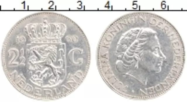 Монета 2 1/2 гульдена Нидерланд 1960 года Серебро Юлиана