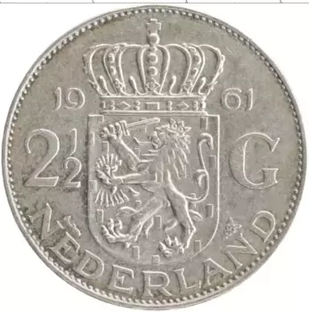 Монета 2 1/2 гульдена Нидерланд 1961 года Серебро Юлиана