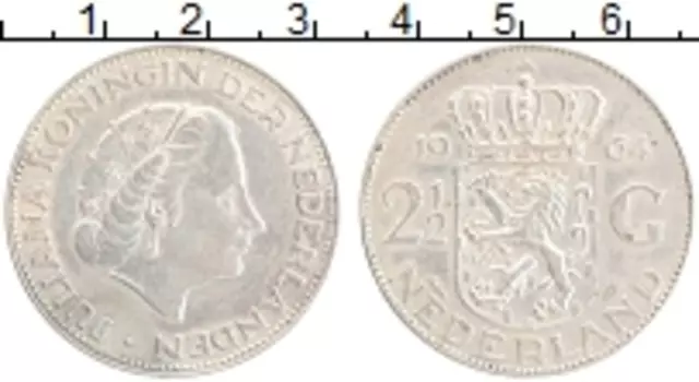 Монета 2 1/2 гульдена Нидерланд 1964 года Серебро Юлиана