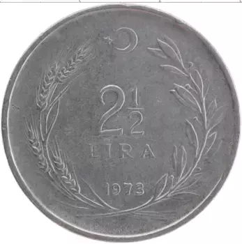 Монета 2 1/2 лира Турции 1973 года Медно-никель Ататюрк