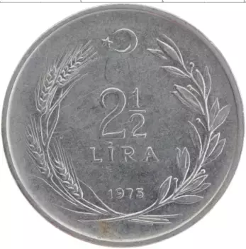 Монета 2 1/2 лиры Турции 1975 года Медно-никель Кемаль Ататюрк